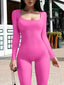 Ribbed Square Neck Long Sleeve Jumpsuit