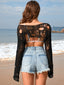 Distressed Boat Neck Long Sleeve Cover Up